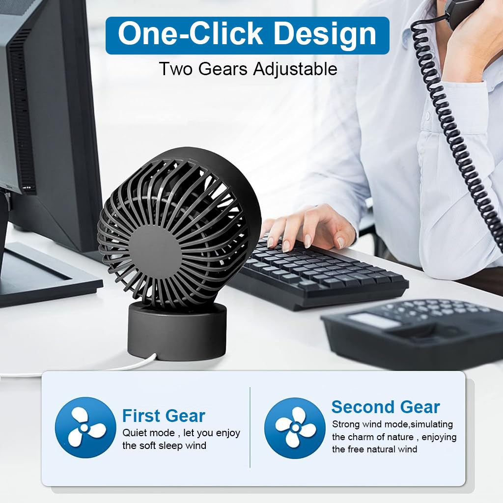 Mini USB Desk Fan with 2-Speed Control, Portable Small Desktop Fan Quiet Handheld Cooling Fan with Stand for Office, Travel & Makeup (Black)