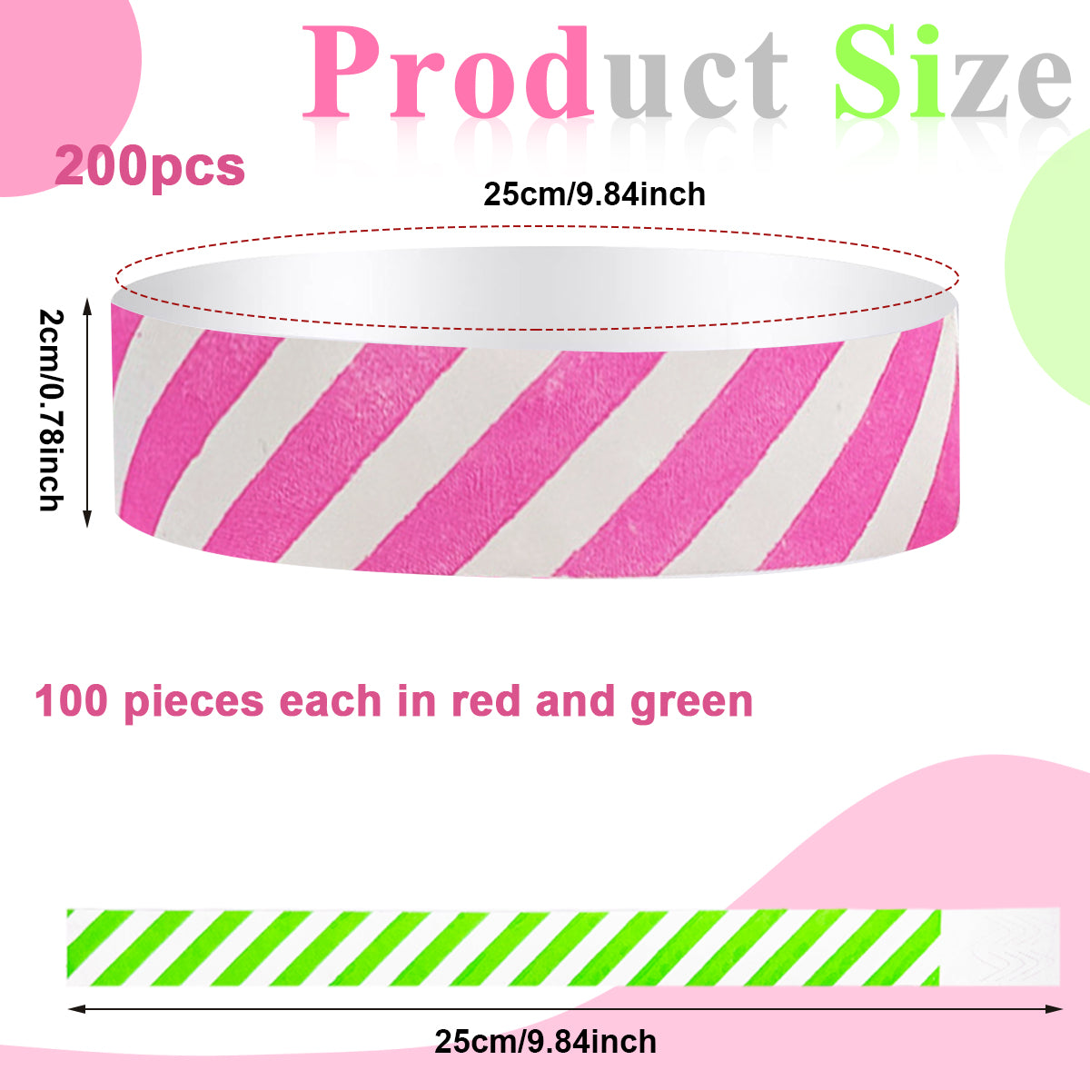 200Pcs Paper Wristbands Neon Wrist Bands for Events Variety Neon Wrist Bands Lightweight Concert Wristbands Colored Waterproof Hand Bands for Party (100*Pink+100*Green)