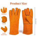 14in Welding Gloves for Furnace/Tig Welder/BBQ, Heavy Duty Leather Industrial Gloves with Extra Padded Palm, Long Sleeve Heat Resistant Gloves, Heat/Fire Resistant