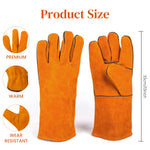 HASTHIP® 14in Welding Gloves for Furnace/Tig Welder/BBQ, Heavy Duty Leather Industrial Gloves with Extra Padded Palm, Long Sleeve Heat Resistant Gloves, Heat/Fire Resistant