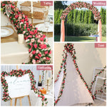 2Pcs Artificial Flower Garlands, Artificial Rose Vine Flowers with Green Leaves Hanging for Room, Anniversary Wedding Birthday Wall Arch Decor