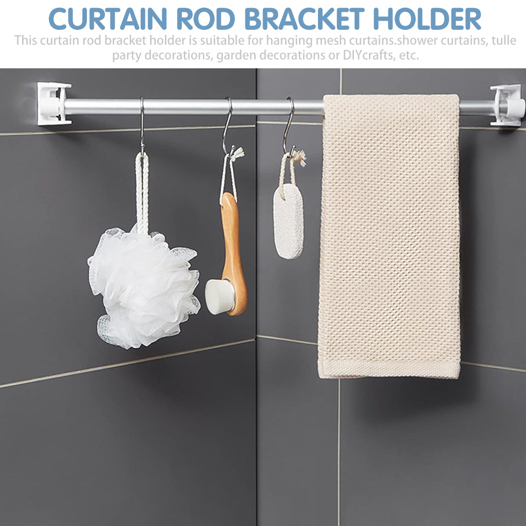 6Pcs Round Hook Rotating Curtain Rod Bracket, Wall Mounted Rod Holder for Towel Bar Wardrobe Rod, Self Adhesive Rod Hanger for Shower Curtain Rod, Tier Curtains Rod, Tier Drape Rod