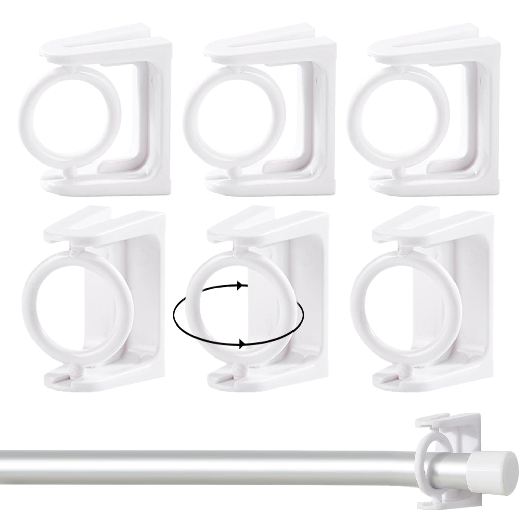 6Pcs Round Hook Rotating Curtain Rod Bracket, Wall Mounted Rod Holder for Towel Bar Wardrobe Rod, Self Adhesive Rod Hanger for Shower Curtain Rod, Tier Curtains Rod, Tier Drape Rod