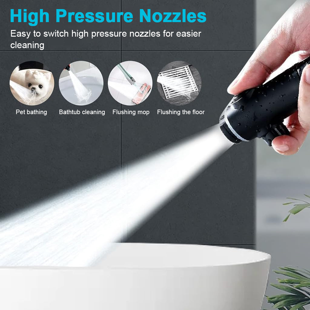 Shower Head Kit Water-saving Pressurized Shower Head with LCD Temperature 5 Spray Modes Self Adhesive Bathroom Pressurized Shower Head Kit with 1.5m Hose