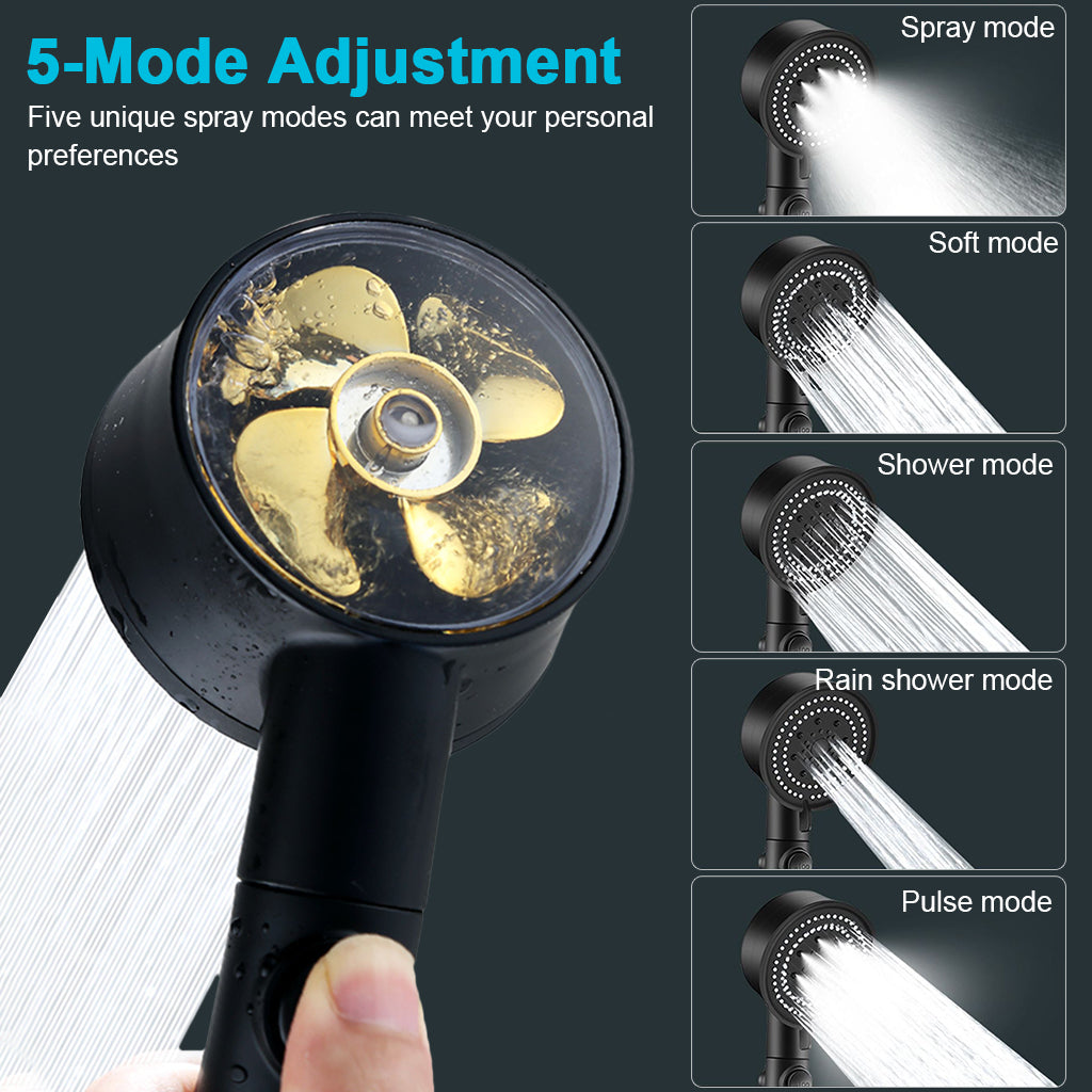 Shower Head Kit Water-saving Pressurized Shower Head with LCD Temperature 5 Spray Modes Self Adhesive Bathroom Pressurized Shower Head Kit with 1.5m Hose