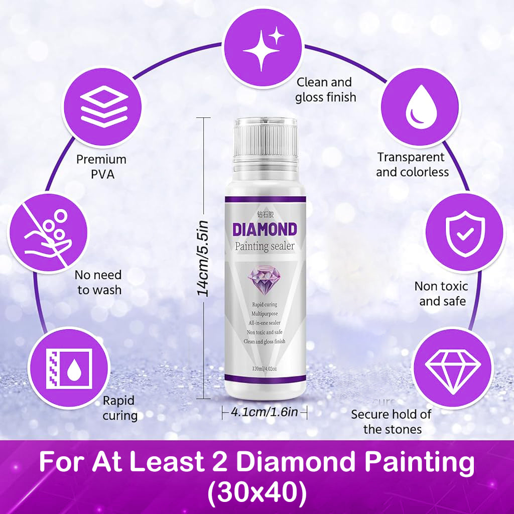 120ML Diamond Painting Sealer - 5D Diamond Art Glue Sealer, Diamond Painting Glue Accessories, Permanent Hold & Shine Effect Sealer for Diamond Painting and Puzzle Glue (4 OZ)