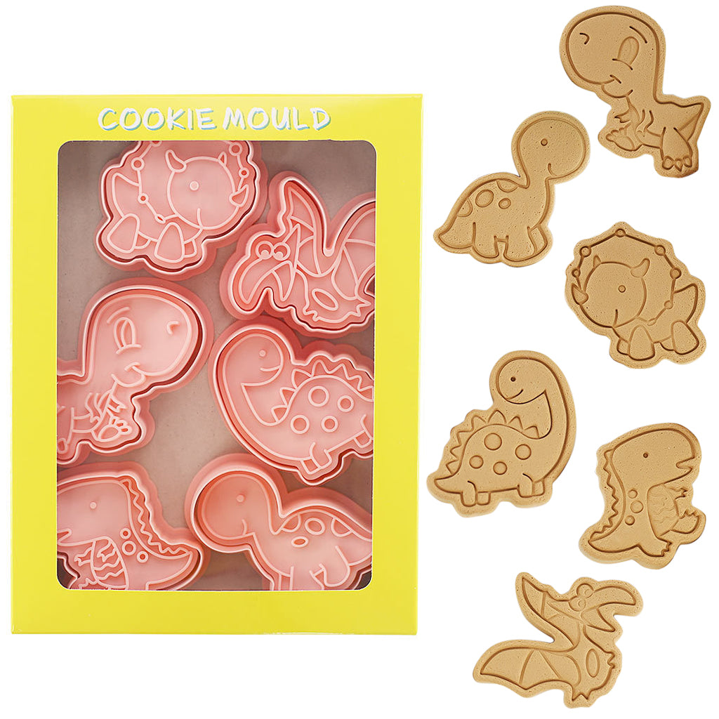 Cookie Molds 6 Piece Dinosaur Cookie Molds Dinosaur Stamped Embossed Cookie Cutter Mold Party Favor Food Grade PP Dinosaur Cookie Molds