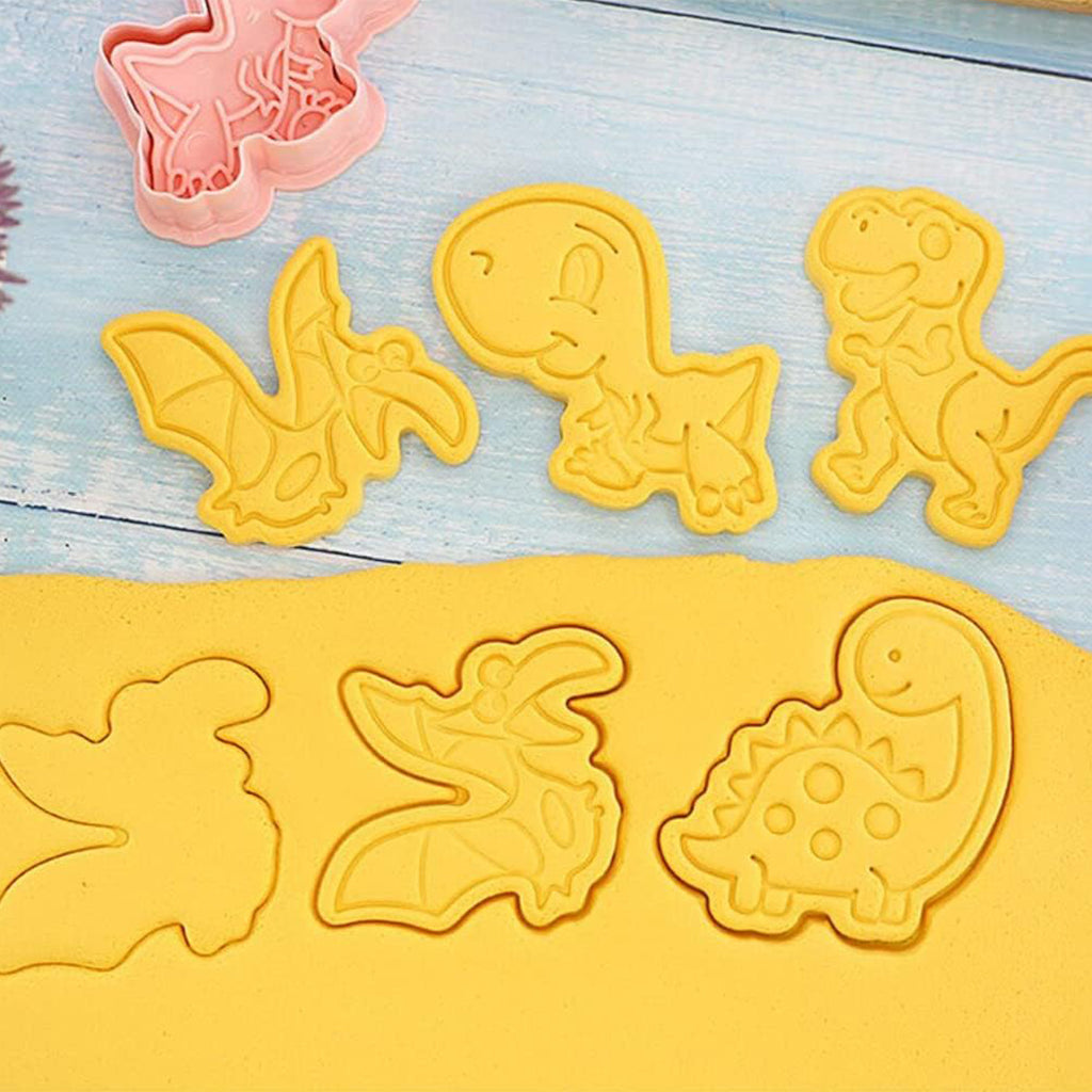 Cookie Molds 6 Piece Dinosaur Cookie Molds Dinosaur Stamped Embossed Cookie Cutter Mold Party Favor Food Grade PP Dinosaur Cookie Molds