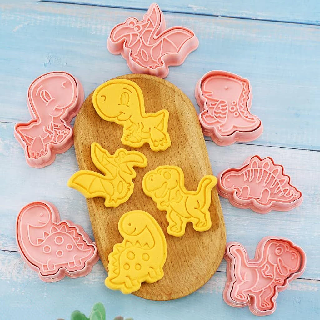 Cookie Molds 6 Piece Dinosaur Cookie Molds Dinosaur Stamped Embossed Cookie Cutter Mold Party Favor Food Grade PP Dinosaur Cookie Molds