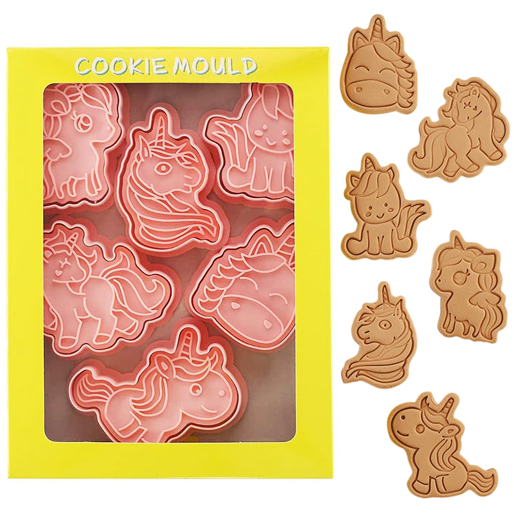 Cookie Molds 6 Piece Unicorn Cookie Molds Unicorn Stamped Embossed Cookie Cutter Mold Party Favor Food Grade PP Unicorn Cookie Molds