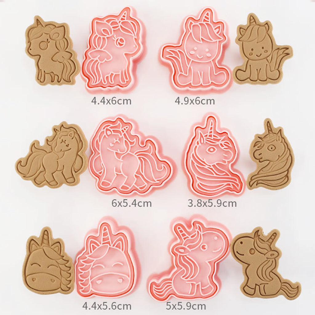 Cookie Molds 6 Piece Unicorn Cookie Molds Unicorn Stamped Embossed Cookie Cutter Mold Party Favor Food Grade PP Unicorn Cookie Molds