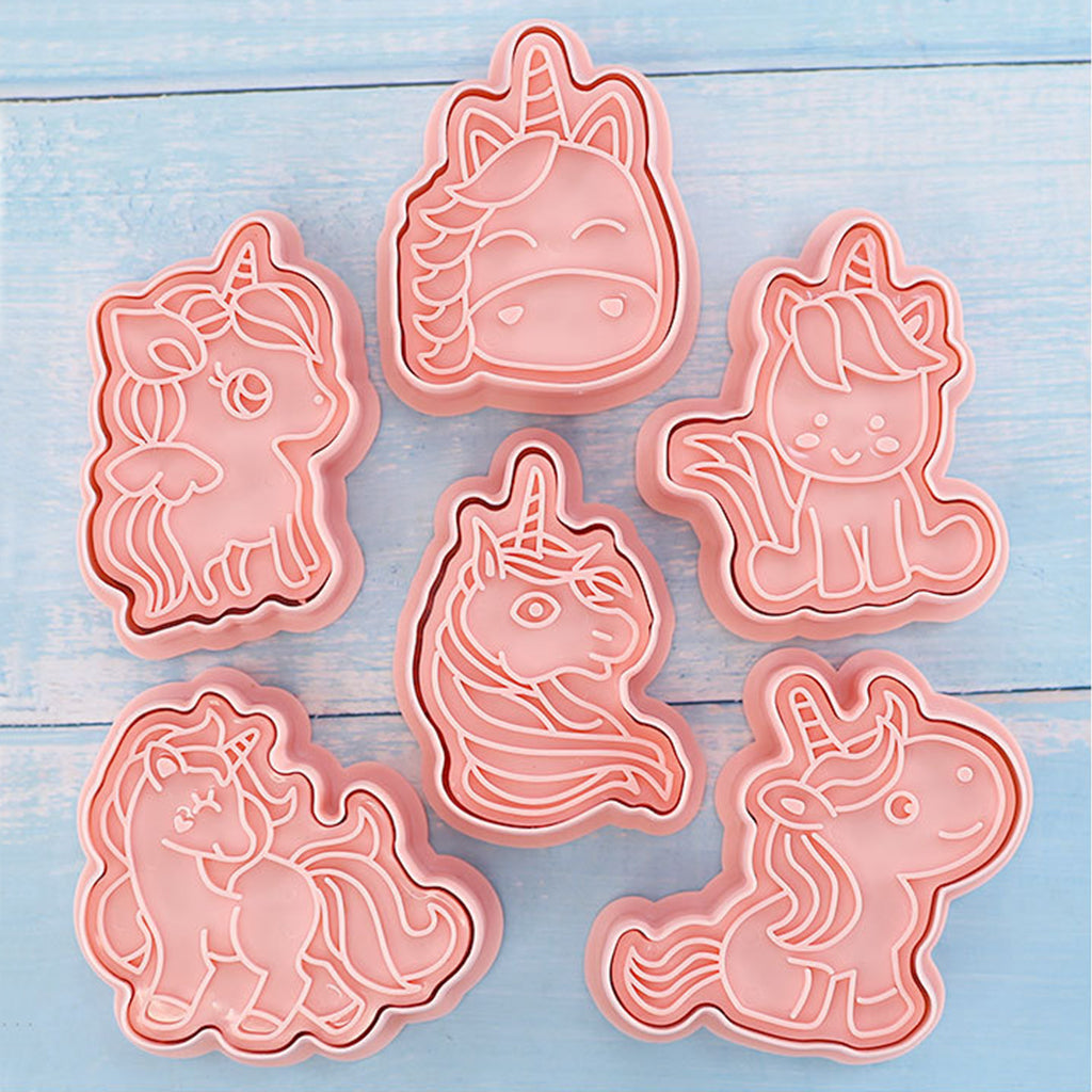 Cookie Molds 6 Piece Unicorn Cookie Molds Unicorn Stamped Embossed Cookie Cutter Mold Party Favor Food Grade PP Unicorn Cookie Molds