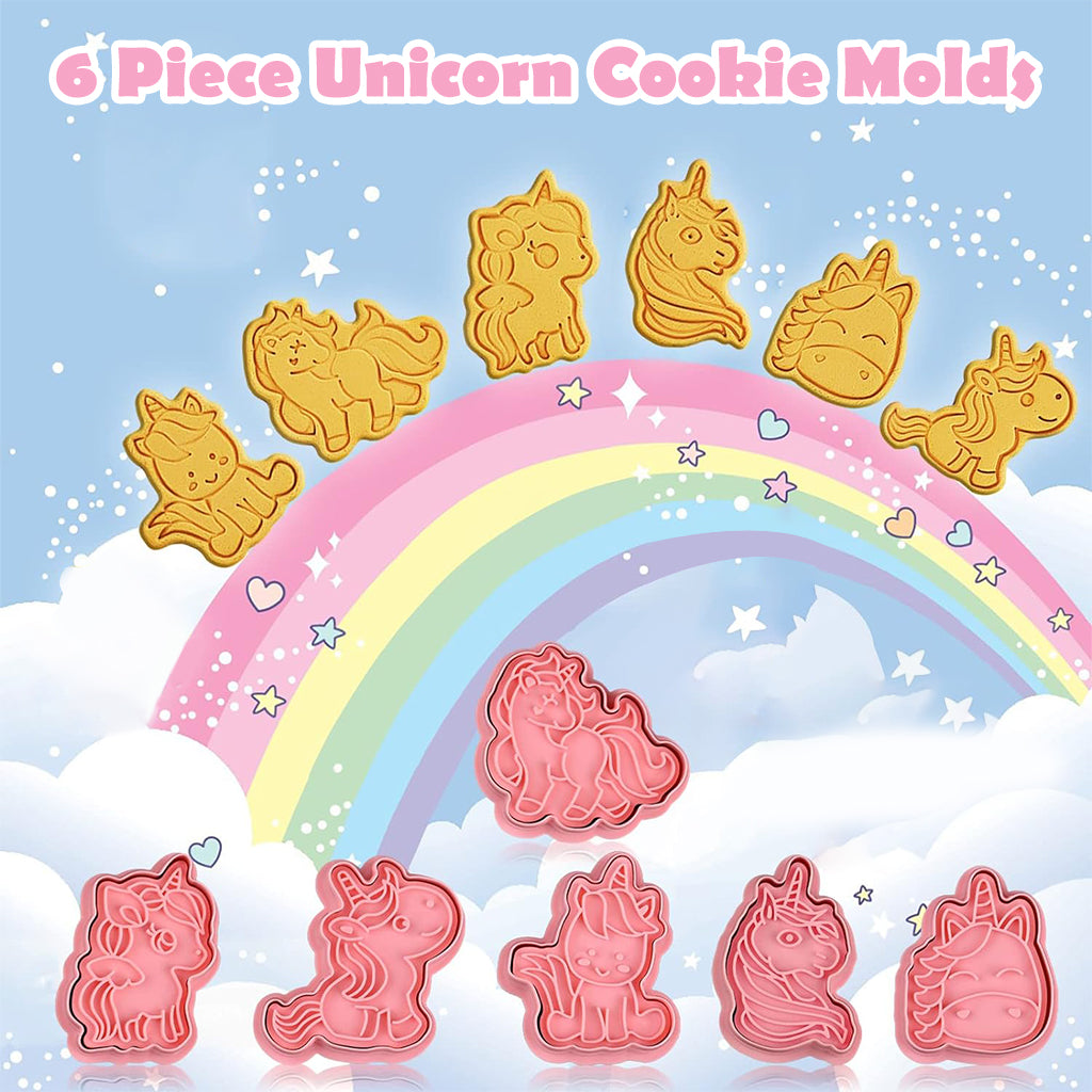 Cookie Molds 6 Piece Unicorn Cookie Molds Unicorn Stamped Embossed Cookie Cutter Mold Party Favor Food Grade PP Unicorn Cookie Molds