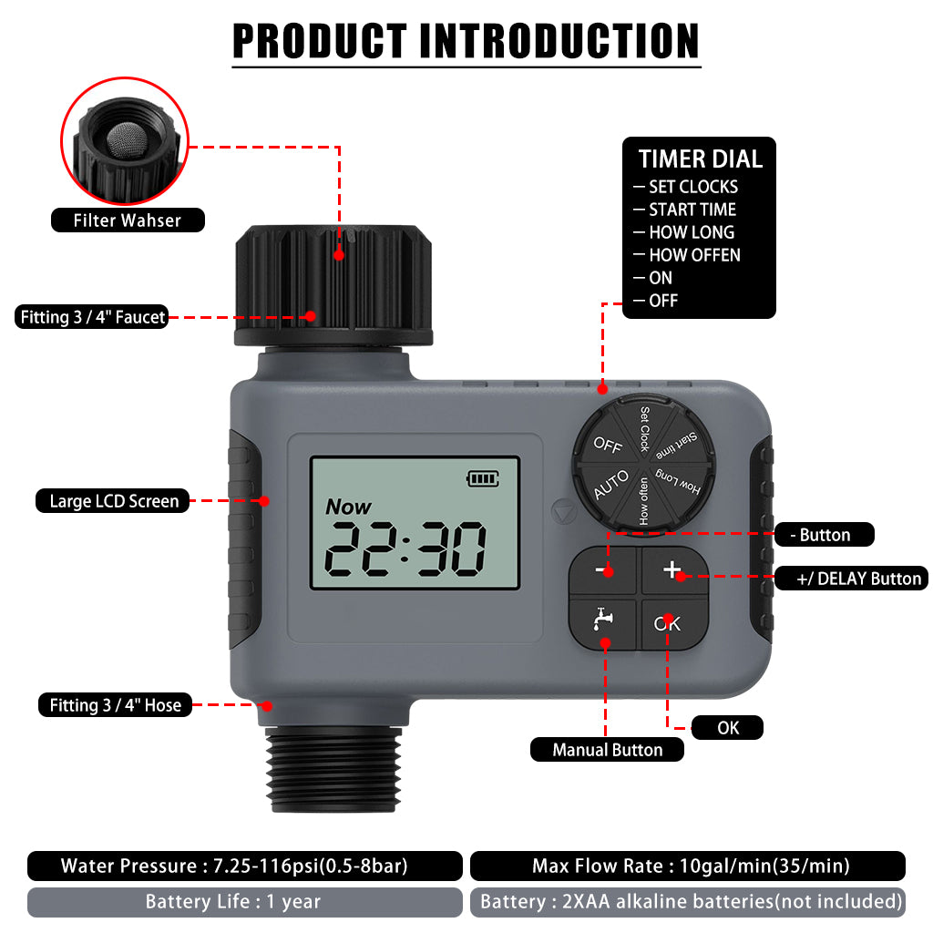 HASTHIP® Drip Irrigation Timer for Garden Farm with Universal Faucet connector, Irrigation Water Timer, Easy to Use Automatic Watering System, Waterproof Digital Irrigation Timer System for Lawns