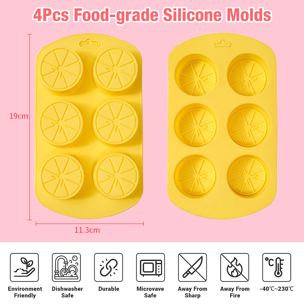 Fruit Molds 4Pcs Food-Grade Silicone Molds with Dripper Fruit Shape Kitchen Molds Baking Tool 6-Grid Kitchen Molds for Chocolate, Candy, Mousse, Ice Cube & Jelly