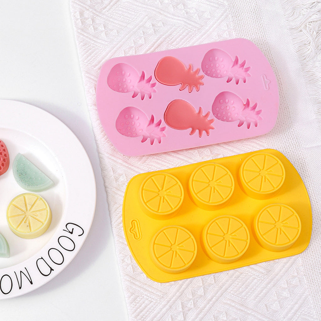 Fruit Molds 4Pcs Food-Grade Silicone Molds with Dripper Fruit Shape Kitchen Molds Baking Tool 6-Grid Kitchen Molds for Chocolate, Candy, Mousse, Ice Cube & Jelly