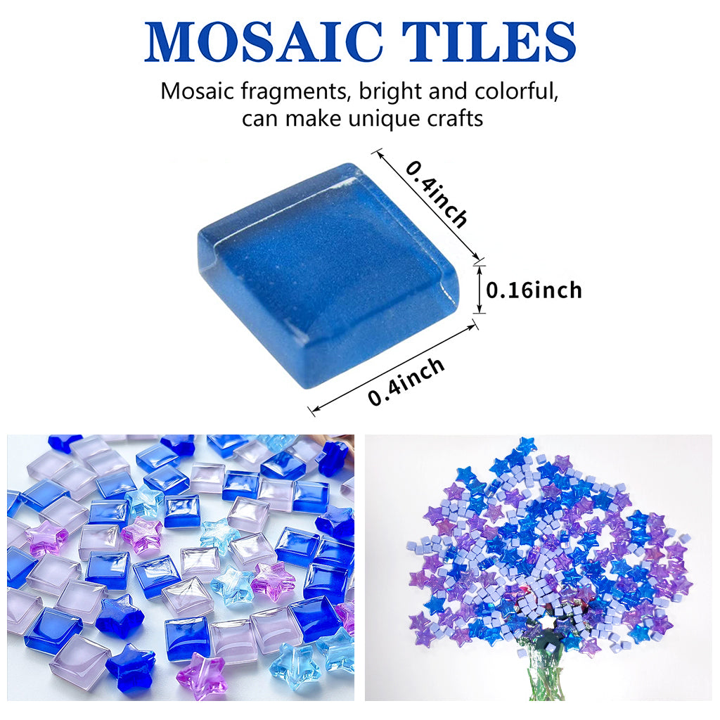 Mosaic Tiles, Glass Mosaic Tiles for Crafts Bulk, Stained Mosaic Glass Pieces, Mosaic Supplies for DIY Picture Coaster Home Mosaic Decoration, (450pcs Around), Blue