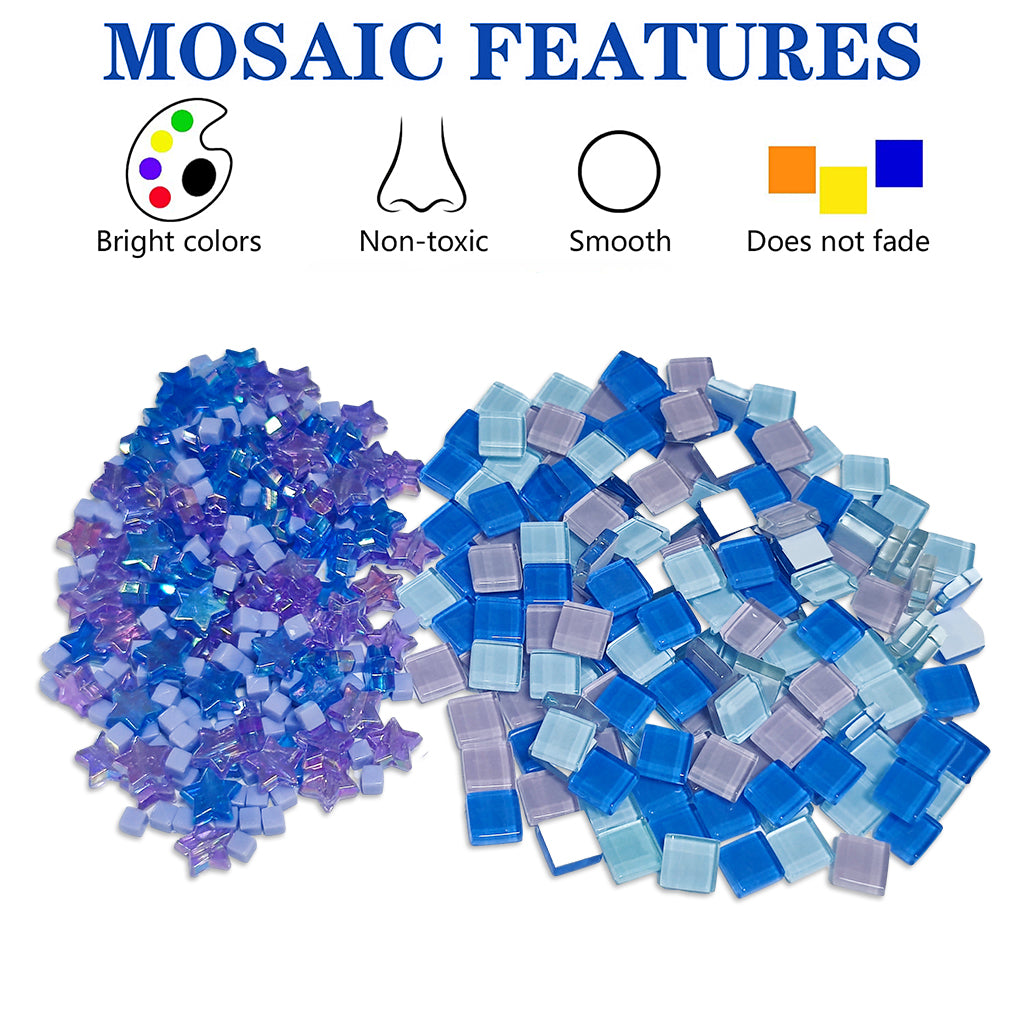 Mosaic Tiles, Glass Mosaic Tiles for Crafts Bulk, Stained Mosaic Glass Pieces, Mosaic Supplies for DIY Picture Coaster Home Mosaic Decoration, (450pcs Around), Blue