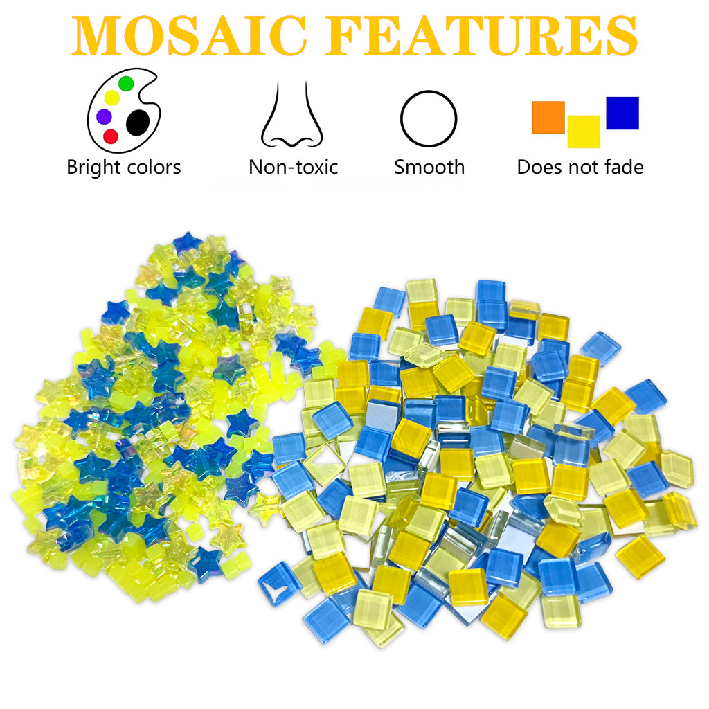 Mosaic Tiles, Glass Mosaic Tiles for Crafts Bulk, Stained Mosaic Glass Pieces, Mosaic Supplies for DIY Picture Coaster Home Mosaic Decoration, (450pcs Around), Yellow