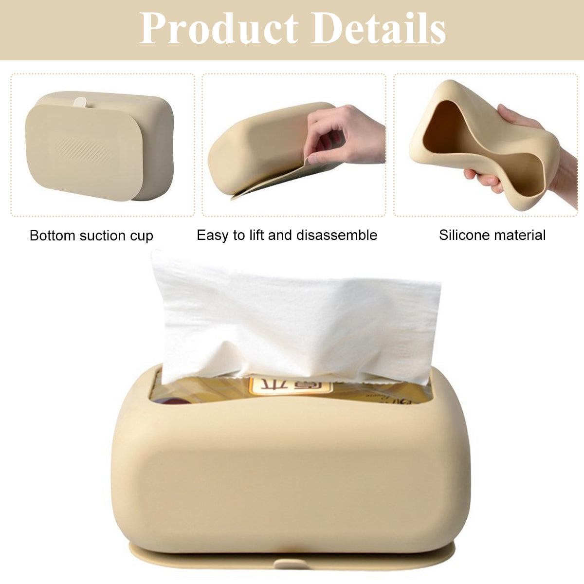 Silicone Tissue Box Strong Suction Cup Tissue Paper Box Desk Tissue Box Wall Mount Tissue Box Under Desk Space Saving Under Desk Tissue Paper Box for Dressing Table, Desk, Office