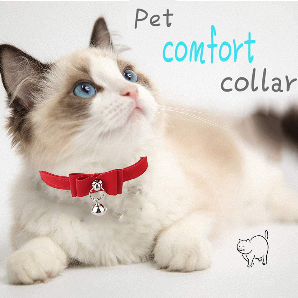 Adjustable Cat Belt, Strong Breakaway Buckle, Cat Collar With Bell, Velvet Neck Strap for Kitten Cat, Safety&Comfort 33.5CM - Red (Pack of 1)