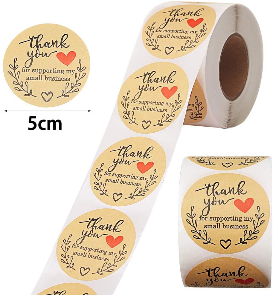 500 Pcs 2 Inch Thank You for Supporting My Business Gift Paper Labels Stickers, Gift Handmade Labels for Christmas Craft Card Making (Yellow1)