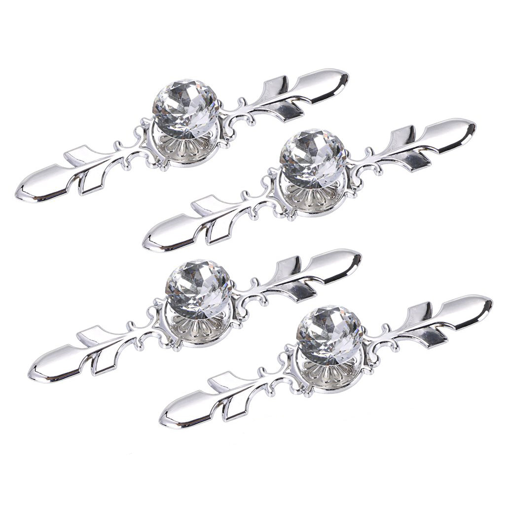 4 Pack Drawer Knobs Pull Handles - Crystal Glass Diamond Decorative Knobs with Plate, Cupboard Handles Door Handles for Wardrobe with Screws (White)