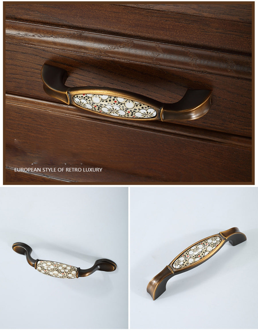 2PCS Ceramic Door Handle Gold Antique Finish, Zinc Alloy Antique Bronze Plated for Wood Wardrobe Cabinet Drawer Home Decoration with Screws (Size 5.67 Inch, Yellow Flower Hand Painted)