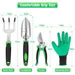 HASTHIP® 4Pcs Garden Tools for Home Gardening Stainless Steel Heavy Duty Tools, Gardening Transplanting Spade, Cultivator, Pruner and Gardening Gloves, Farming Tools Garden Tool Sets