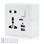 2.1A 2 USB Multi Plug Socket,Switch-Control Wall Socket,with Installation Box,13A-250V Charger Power Panel Receptacle 5 Outlet Switch (White PC)