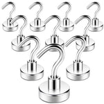 Neodymium Magnets Powerful Hooks, 6KG (13LBS) Magnets Hook for Fridge, Heavy Duty Hook for Ceiling, Hanger Hook for Towel, Cup, Wall (White, Pack of 10), Silver