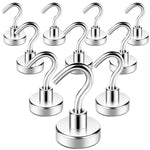 HASTHIP® Neodymium Magnets Powerful Hooks, 6KG (13LBS) Magnets Hook for Fridge, Heavy Duty Hook for Ceiling, Hanger Hook for Towel, Cup, Wall (White, Pack of 10), Silver