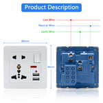 2.1A 2 USB Multi Plug Socket,Switch-Control Wall Socket,with Installation Box,13A-250V Charger Power Panel Receptacle 5 Outlet Switch (White PC)