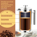 French Press Coffee Maker 800ML Double Insulated 304 Stainless Steel Coffee Maker with 4 Level Premium Filtration System, Rust-Free, Dishwasher Safe