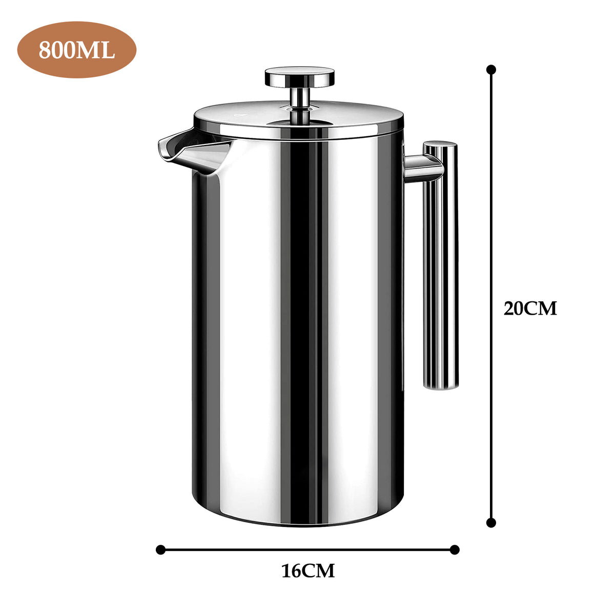 French Press Coffee Maker 800ML Double Insulated 304 Stainless Steel Coffee Maker with 4 Level Premium Filtration System, Rust-Free, Dishwasher Safe