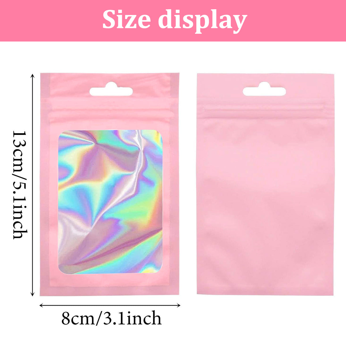 HASTHIP® 100 Pcs Smell Proof Mylar Bags For Chocolate, Candy, Treats Resealable Multifunctional Cookie Bags for Storing Food, Jewellery and Hardware (Pink, 8 X 13cm)