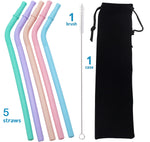 HASTHIP® 5Pcs Silicone Straws, Reusable Silicon Straws, Colorful Flexible BPA Free Foodgrade Silicon 8.4Inch Portable Straws for 20 oz 30 oz Water Glasses with Cloth Bag and Cleaning Brush