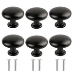 6PCS Premium Metal Matt Black Aluminum Alloy Door Knob, 30mm in Diameter, with Screws