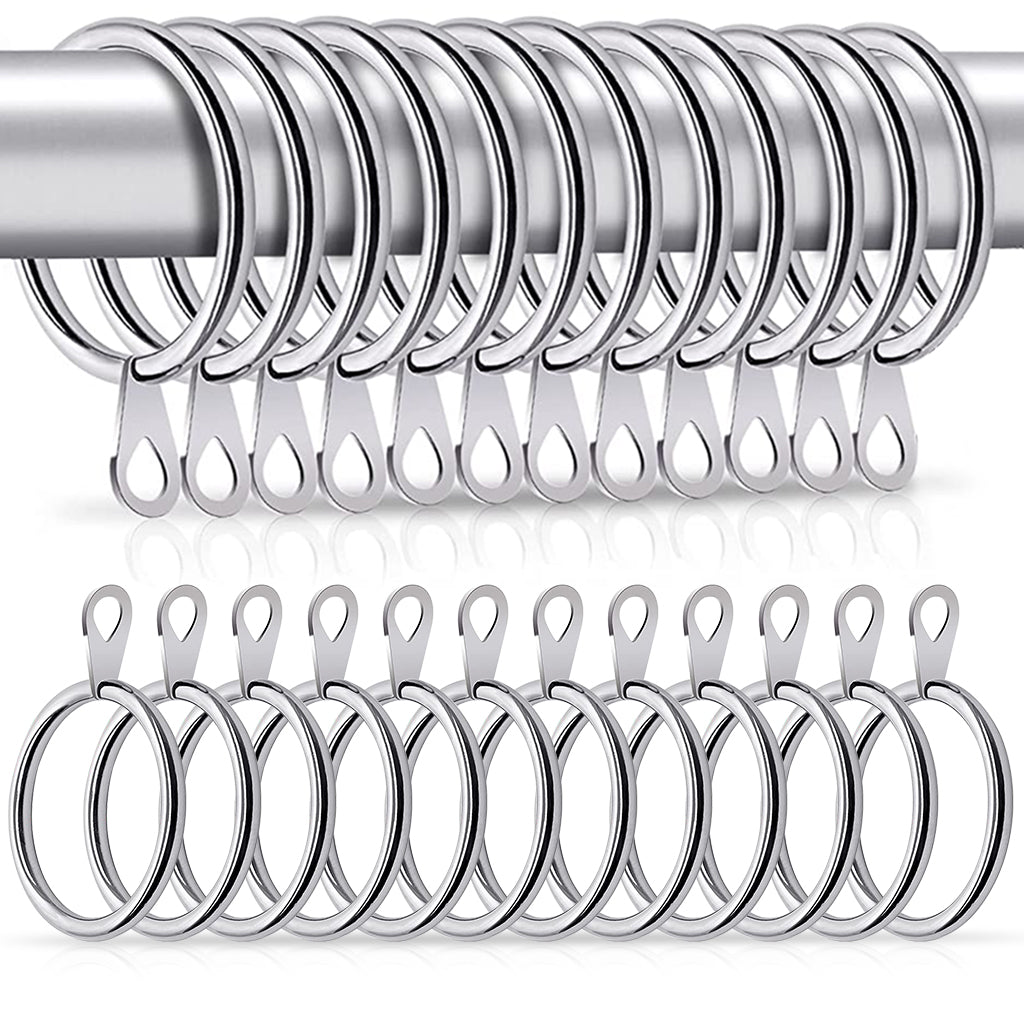 Metal Curtain Rings 12PCS - Bigger Curtain Rings Metal with 37mm Inner Diameter & Eyelets for Window Rods, Durable & Rustproof Curtain Hooks for Drapes, Curtain, Bath Curtain (Silver)