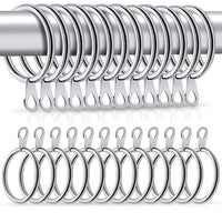 HASTHIP® Metal Curtain Rings 12PCS - Bigger Curtain Rings Metal with 37mm Inner Diameter & Eyelets for Window Rods, Durable & Rustproof Curtain Hooks for Drapes, Curtain, Bath Curtain (Silver)