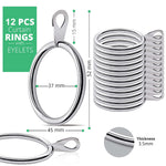 HASTHIP® Metal Curtain Rings 12PCS - Bigger Curtain Rings Metal with 37mm Inner Diameter & Eyelets for Window Rods, Durable & Rustproof Curtain Hooks for Drapes, Curtain, Bath Curtain (Silver)