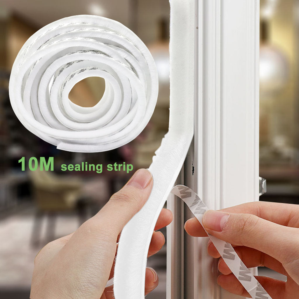 10 Meters Soundproof Window Sealing Strips, Windproof Dustproof Door Window Frame Seal Self Adhesive Brush Strip, Sliding Window Seal, Window Door Seal, Sliding Door Seal Strip (White)