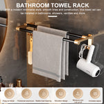 HASTHIP® 24 Inch Towel Hanger for Bathroom, Aluminum Towel Rack with 2 Towel Bar Towel Shelf & 2 Hooks, Towel Rack Rustproof Storage Wall Mount for Bathroom, Towel Stand, Hanger