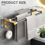 24 Inch Towel Hanger for Bathroom, Aluminum Towel Rack with 2 Towel Bar Towel Shelf & 2 Hooks, Towel Rack Rustproof Storage Wall Mount for Bathroom, Towel Stand, Hanger