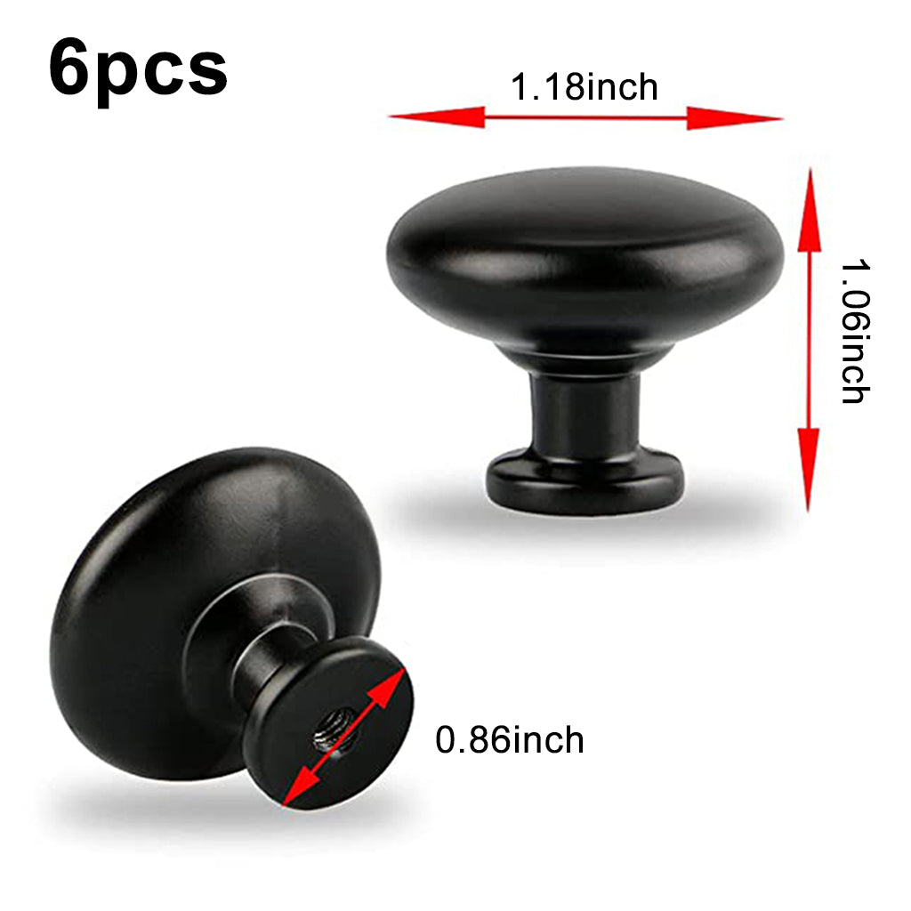 6PCS Premium Metal Matt Black Aluminum Alloy Door Knob, 30mm in Diameter, with Screws