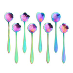 8Pcs Colorful Stainless Steel Coffee Spoon Set, Reusable Teaspoons Coffee Sugar Stirring Spoon, Dessert Cake Spoons Tea Scoops (Rainbow Flower)