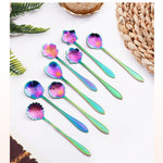 8Pcs Colorful Stainless Steel Coffee Spoon Set, Reusable Teaspoons Coffee Sugar Stirring Spoon, Dessert Cake Spoons Tea Scoops (Rainbow Flower)