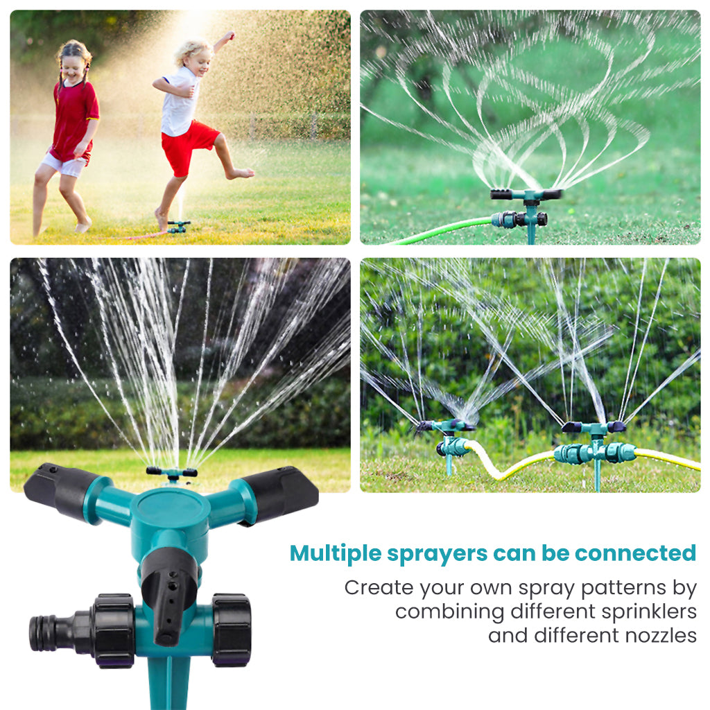 3pcs Garden Sprinkler, 360° Rotating Irrigation Sprinkler,Three-Outlet Lawn Sprinkler Adjustable Jetting Angle, 3000 Sq.Ft Coverage,Gardening Watering Systems