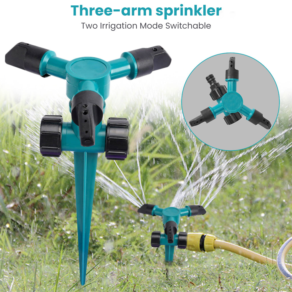 3pcs Garden Sprinkler, 360° Rotating Irrigation Sprinkler,Three-Outlet Lawn Sprinkler Adjustable Jetting Angle, 3000 Sq.Ft Coverage,Gardening Watering Systems