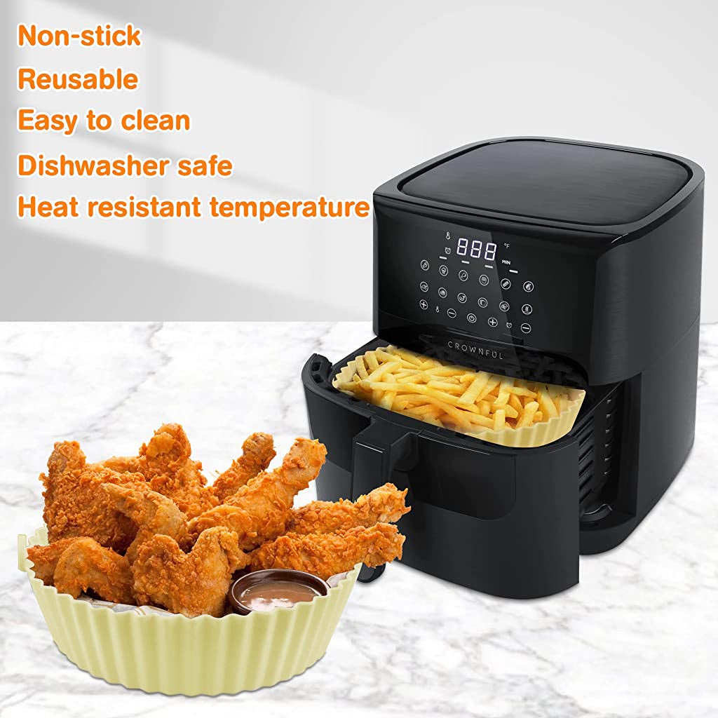 Air Fryer Reusable Silicone Pot, Air Fryer Pot with Ear Handles, Air Fryer Accessories, Easy to Clean, 6.5 in, Air Fryer Silicone Liner Wave Stripe Texture for Even Heat